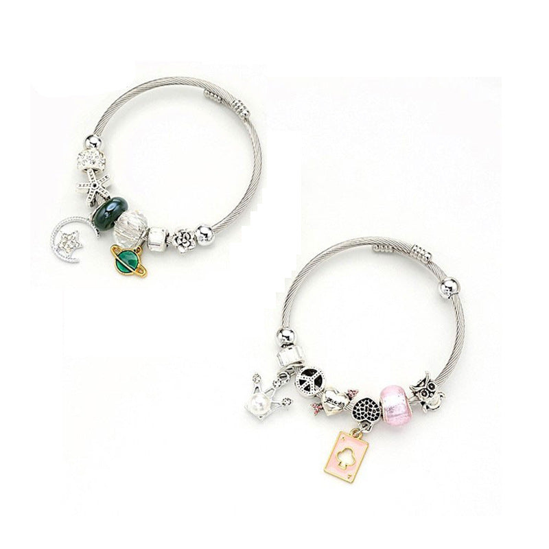 Wholesale Stainless Steel Green Planet Playing Cards Crystal Bracelet